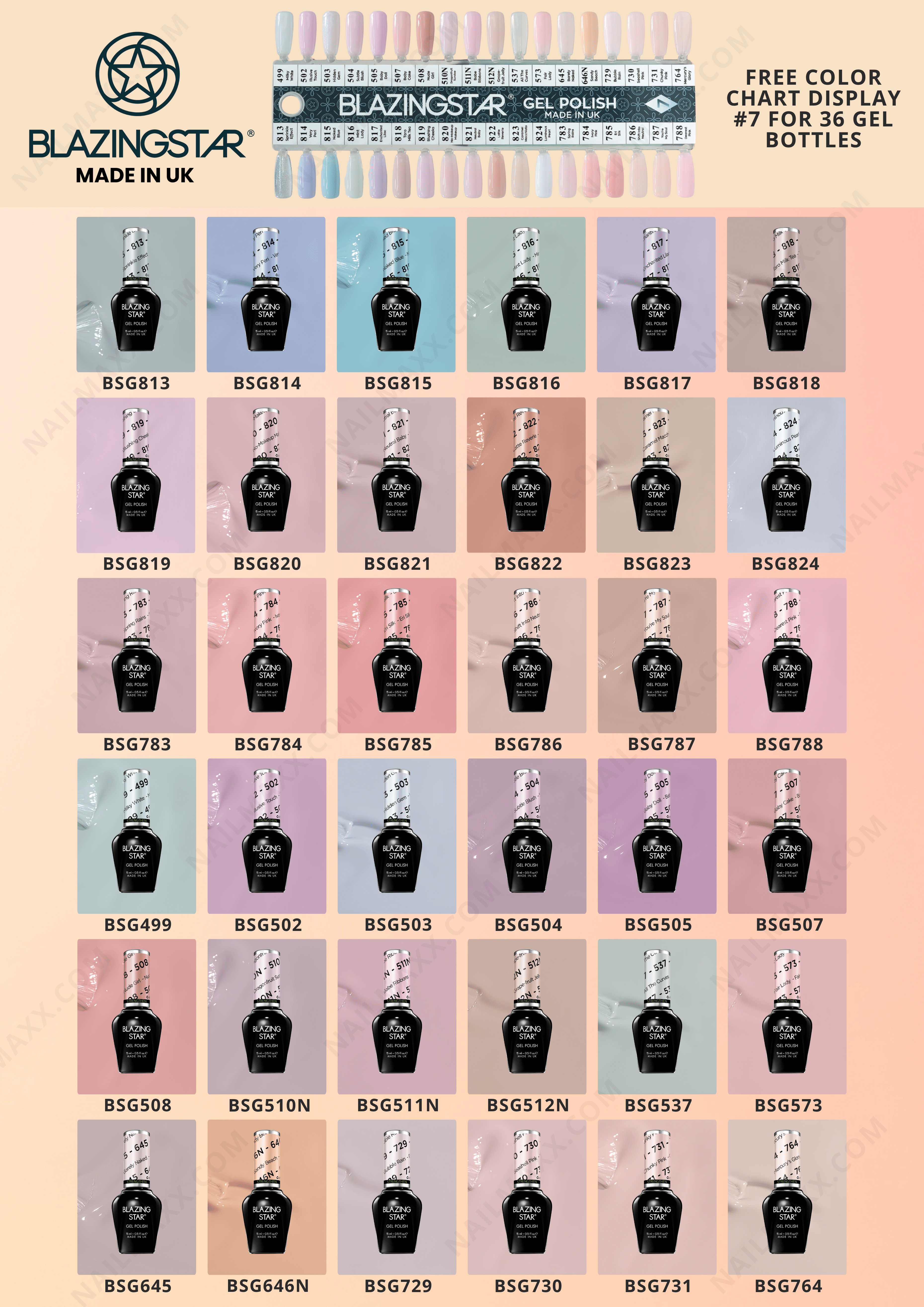 BLAZINGSTAR Gel Color Set #07 - FREE Display Color Chart #07