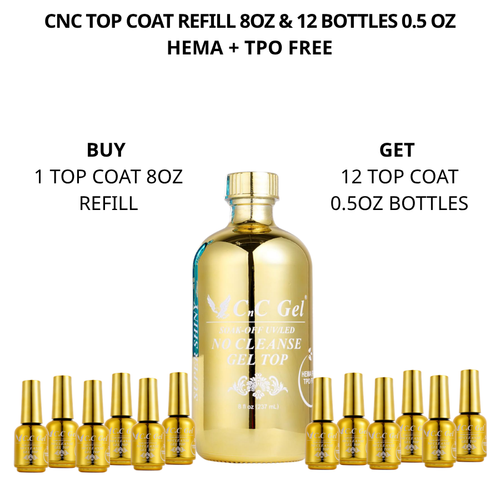 CnC Gel Top Coat No Cleanse Refill 8oz & 12 bottles 0.5oz (HEMA & TPO FREE) (DEAL21)