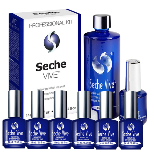 Seche VIVE Instant Gel Effect Top Coat Kit 4 oz REFILL & 7 bottles 0.5 oz (DEAL35)