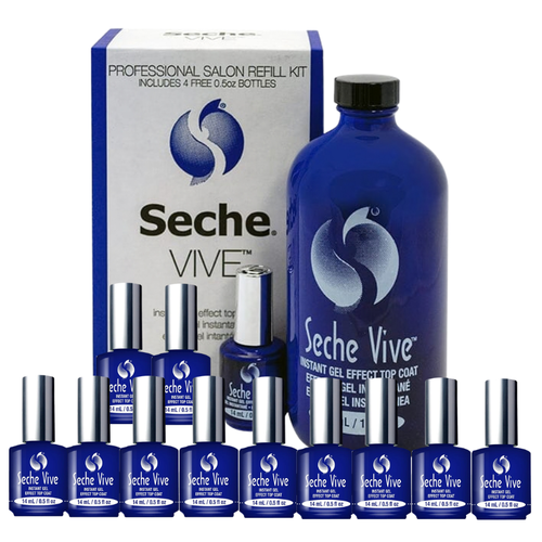 Seche VIVE Instant Gel Effect Top Coat Kit 16 oz REFILL & 12 bottles 0.5 oz (DEAL36)