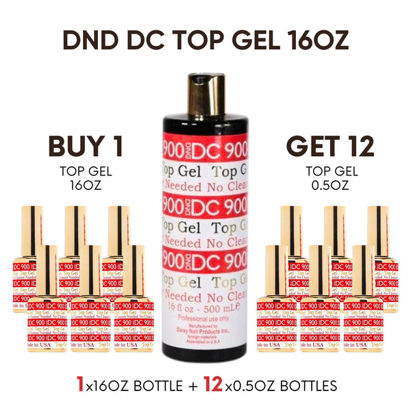 DND DC Gel Top Coat  No Cleanser 16oz + Free 12 0.5oz Bottles