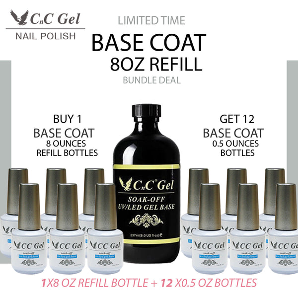 CnC Gel Base Coat Refill 8oz & 12 bottles 0.5oz