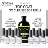 CnC Gel Top Coat No Cleanse Refill 8oz & 12 bottles 0.5oz