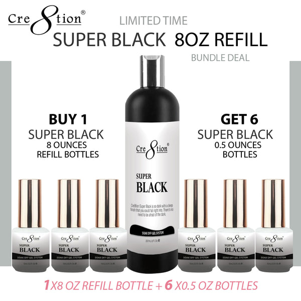 CRE8TION Super Black Refill 8oz & 6 Bottles 0.5oz