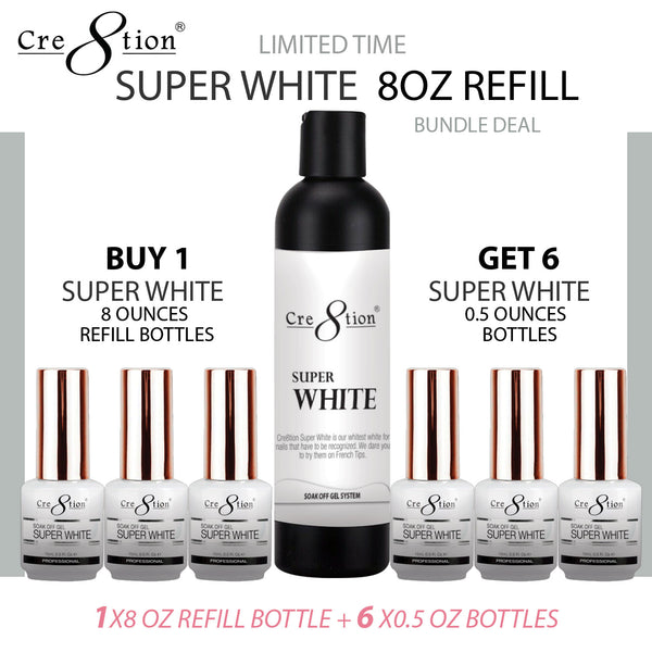 CRE8TION Super White Refill 8oz & 6 Bottles 0.5oz